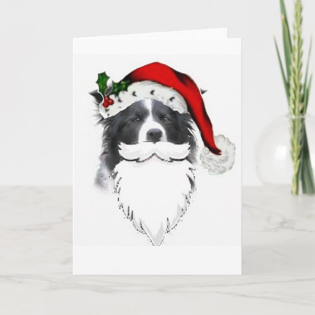 Cartes Pour Fêtes Annuelles Noël Card~Santa de border collie avec la barbe (Devant)