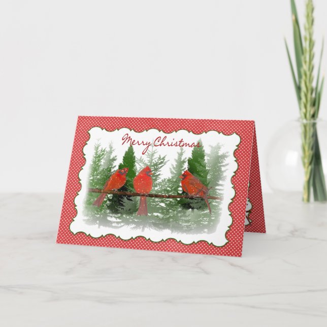 Cartes Pour Fêtes Annuelles Noël - Cardinaux rouges perchés sur la branche (Devant)