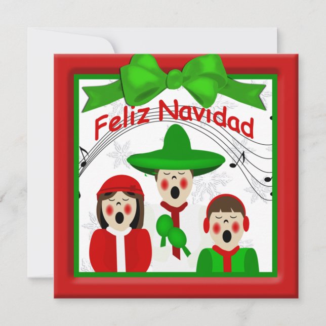 Cartes Pour Fêtes Annuelles Noël Carolers Mexicains Salutation familiale (Devant)