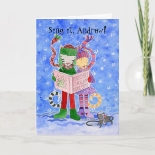 Cartes Pour Fêtes Annuelles Noël Caroling Chats Cool Noms personnalisables