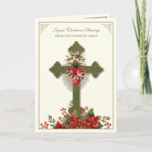 Cartes Pour Fêtes Annuelles Noël catholique Vierge Marie Cœur Poinsettias 