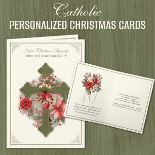 Cartes Pour Fêtes Annuelles Noël Catholique Vierge Marie Cœur Poinsettias