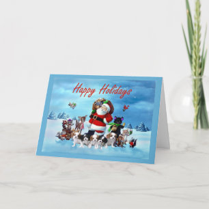 Cartes Pour Fêtes Annuelles Noël cavalier Père Noël Anim d'épagneul du Roi