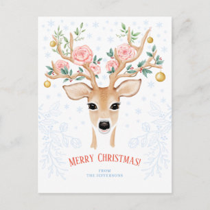 Cartes Pour Fêtes Annuelles Noël Cerf Antler Aquarelle Holly Rose neige