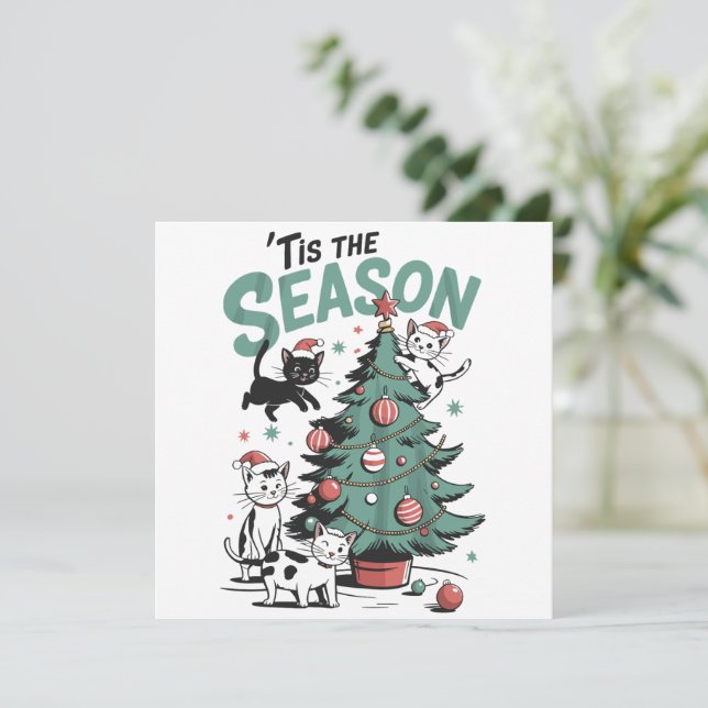 Cartes Pour Fêtes Annuelles Noël Chat Retro C'Est La Saison Meowa Catmas (Debout devant)