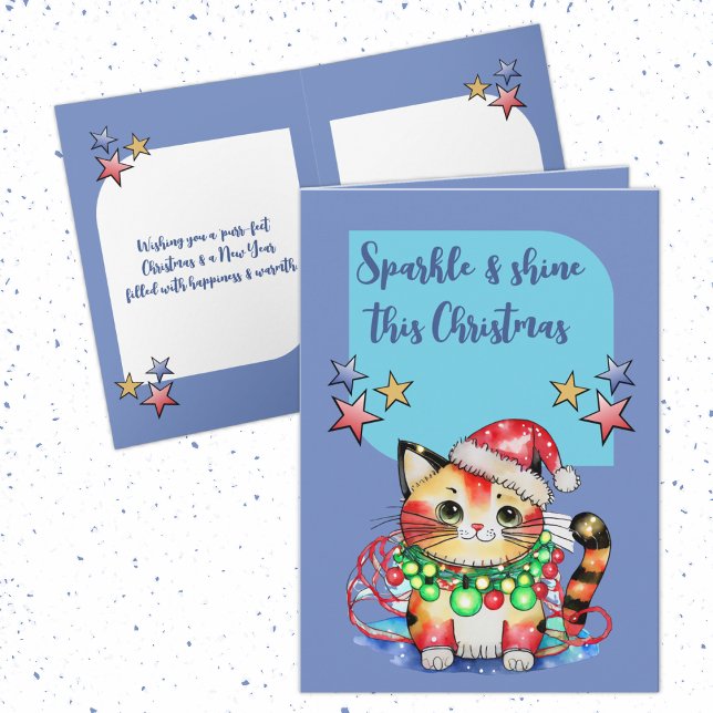 Cartes Pour Fêtes Annuelles Noël chatte étoiles bleu (Créateur téléchargé)