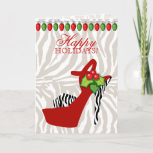 Cartes Pour Fêtes Annuelles Noël Chaussure à talon élevé Zebra Lumières rouges