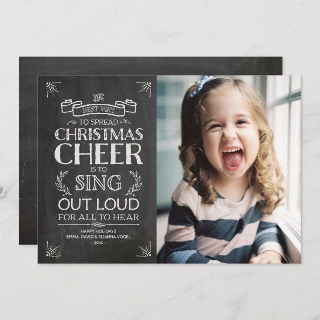 Cartes Pour Fêtes Annuelles Noël Cheer Chalkboard photo de vacances (Devant / Derrière)