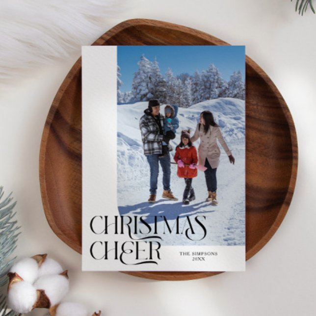 Cartes Pour Fêtes Annuelles Noël Cheer Elegant Blanc Photo de Noël (Créateur téléchargé)