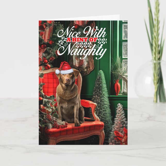 Cartes Pour Fêtes Annuelles Noël Chesapeake Bay Retriever Naughty ou Nice (Devant)