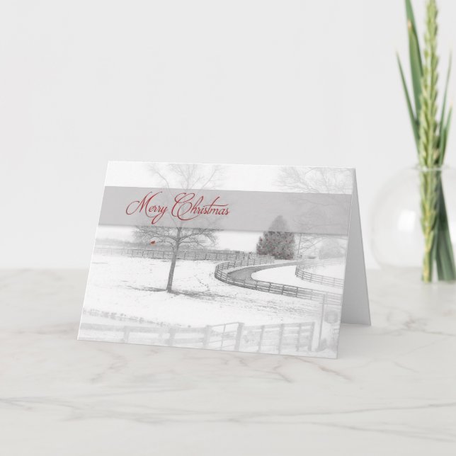 Cartes Pour Fêtes Annuelles Noël - Cheval Ranch-Hiver/Neige (Devant)