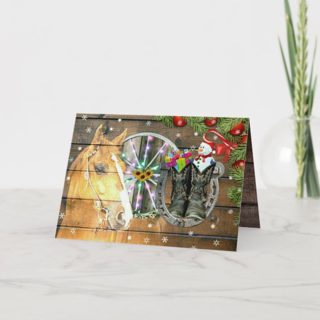 Cartes Pour Fêtes Annuelles Noël Cheval Wagon Roue Cowboy Bottes Garland (Devant)