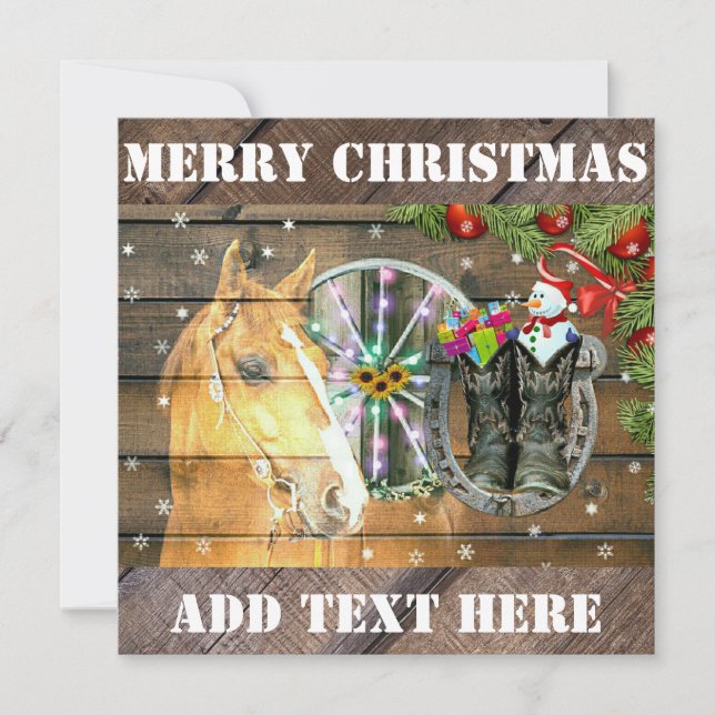 Cartes Pour Fêtes Annuelles Noël Cheval Wagon Roue Cowboy Bottes Garland (Devant)
