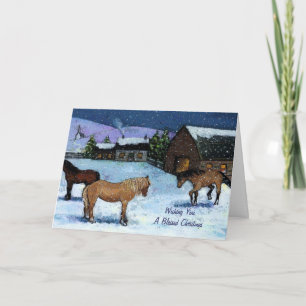 Cartes Pour Fêtes Annuelles Noël : Chevaux, neige, peignant : Ferme, ferme