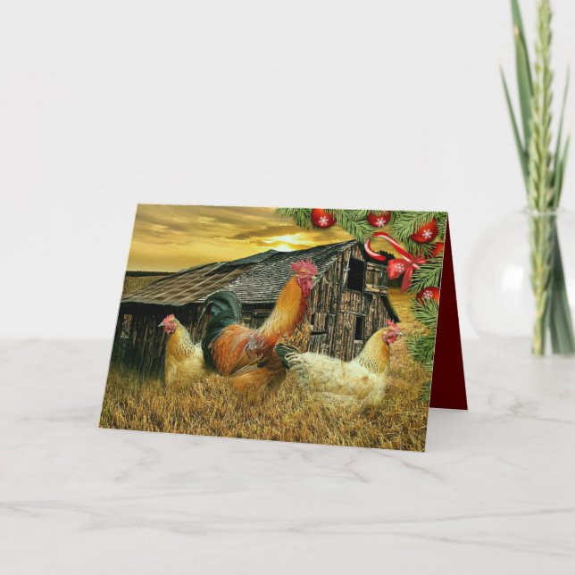 Cartes Pour Fêtes Annuelles Noël Chez Les Poulets Coop Rooster (Devant)