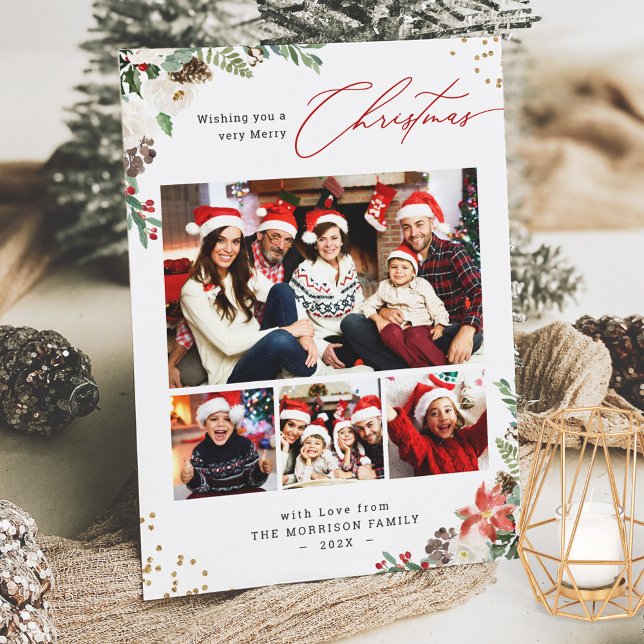 Cartes Pour Fêtes Annuelles Noël Chic Botanique Floral 4 Photo (Créateur téléchargé)