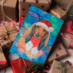 Cartes Pour Fêtes Annuelles Noël Chien de Race Dachshund à Poils Longs
