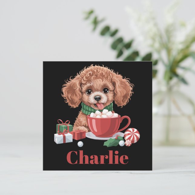 Cartes Pour Fêtes Annuelles Noël Chien Taille Toy Caniche Nom Personnalisé  (Debout devant)
