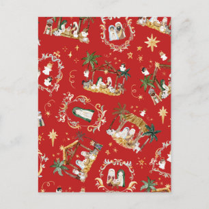 Cartes Pour Fêtes Annuelles Noël chrétien aquarelle Nativité Rouge