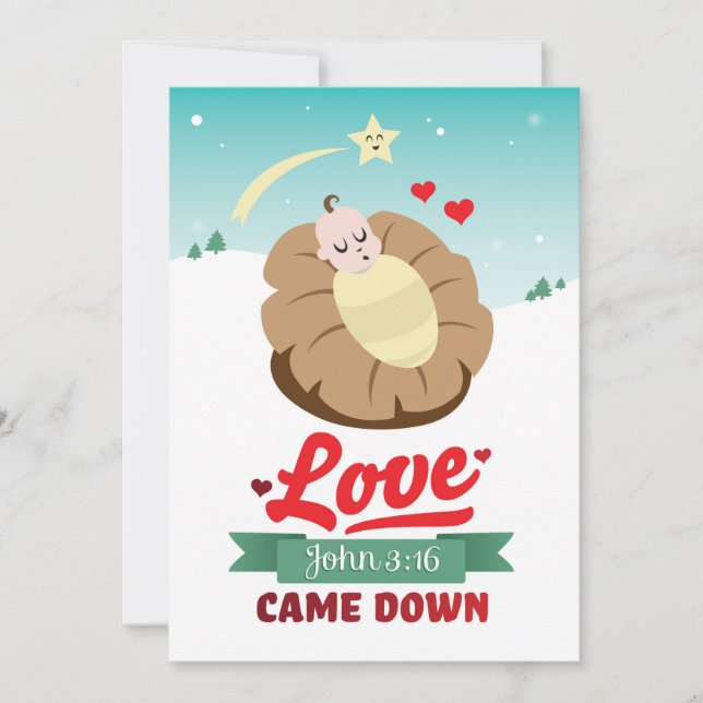 Cartes Pour Fêtes Annuelles Noël chrétien Jean 3:16 L'amour est tombé Jésus (Devant)