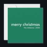 Cartes Pour Fêtes Annuelles Noël clair | Scandi vert minimaliste moderne<br><div class="desc">Simple et élégant "joyeux noël" citation carte de voeux avec typographie moderne en blanc sur un riche arrière - plan vert dans un style minimaliste scandinave "scandi". La carte peut être facilement personnalisée avec votre propre salutation de vacances, nom de famille et année pour faire une carte de vacances vraiment...</div>