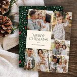 Cartes Pour Fêtes Annuelles Noël classique Cinq Photo Floral Retour | Ivoire<br><div class="desc">Ces belles cartes de photos de Noël sont composées de cinq modèles photo, d'élégantes typographies modernes, "Joyeux Noël", et d'un motif floral dessiné à la main sur le dos dans des couleurs classiques de rouge, vert et ivoire sur un arrière - plan vert foncé. Facile à personnaliser pour de beaux...</div>