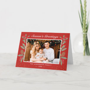 Cartes Pour Fêtes Annuelles Noël classique Red Holly Berries Photo Grey