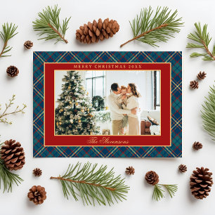 Cartes Pour Fêtes Annuelles Noël Classique Vintage Rouge à Carreaux Blason Pho