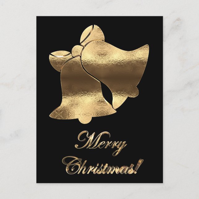 Cartes Pour Fêtes Annuelles Noël cloches Black et Gold Festive Élégant (Devant)