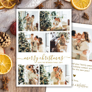 Cartes Pour Fêtes Annuelles Noël Collage Photo 6 Écriture Élégante Or