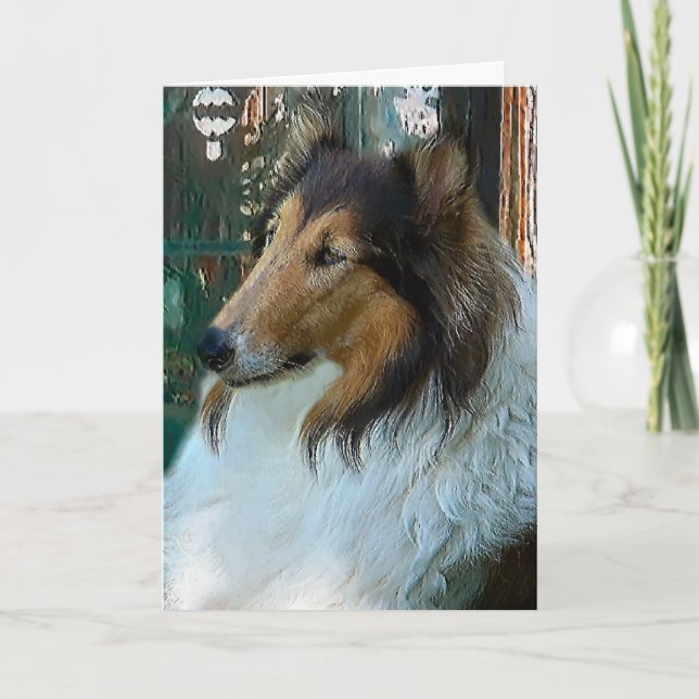 Cartes Pour Fêtes Annuelles Noël Collie à la fenêtre (Devant)