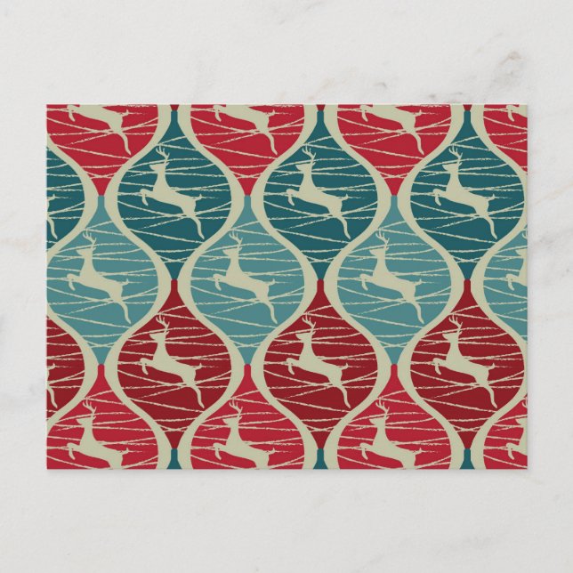 Cartes Pour Fêtes Annuelles Noël cool Retro Rouge et Bleu Reindeer (Devant)