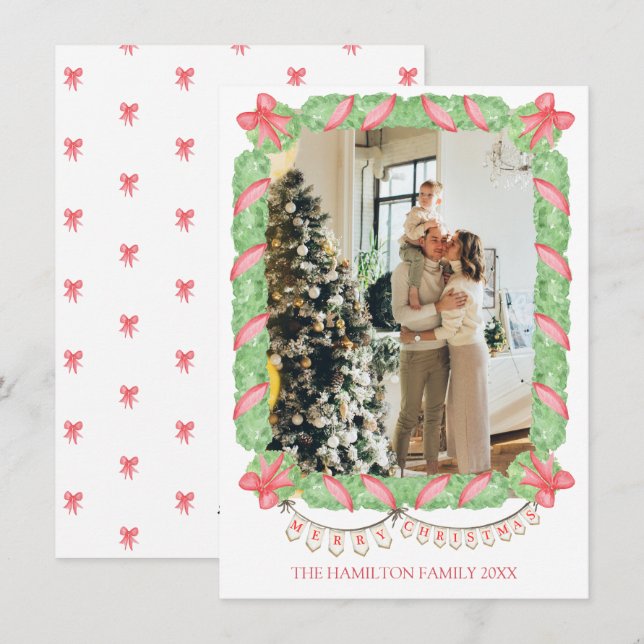 Cartes Pour Fêtes Annuelles Noël Coquette Garland Photo Grandelle du millénair (Devant / Derrière)