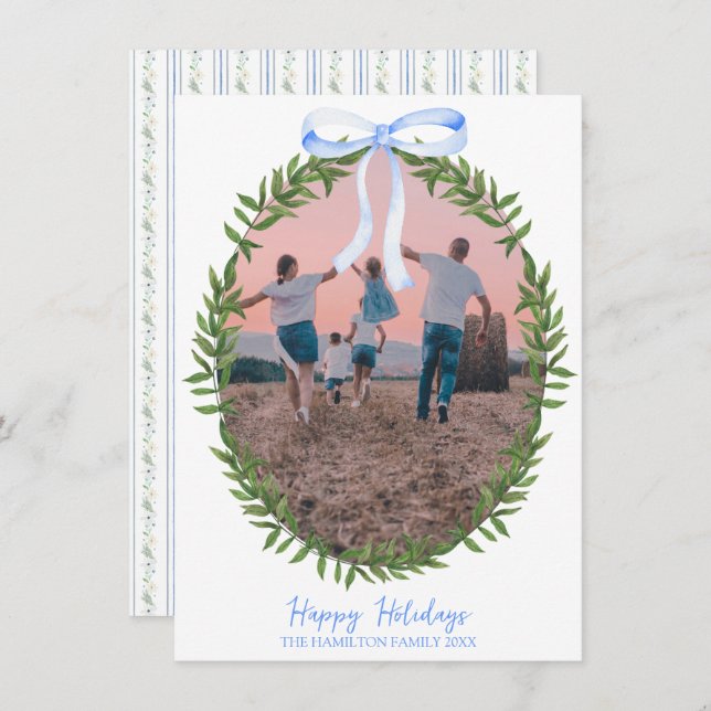 Cartes Pour Fêtes Annuelles Noël Coquette Wreath Photo Grandelle du millénaire (Devant / Derrière)