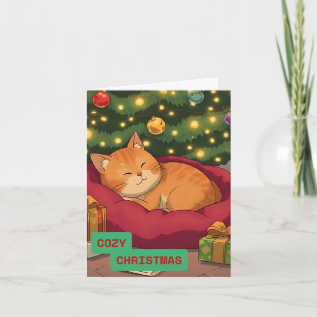 Cartes Pour Fêtes Annuelles Noël cosy avec un mignon chat (Devant)