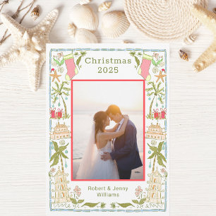 Cartes Pour Fêtes Annuelles Noël côtier avec frontière de plage