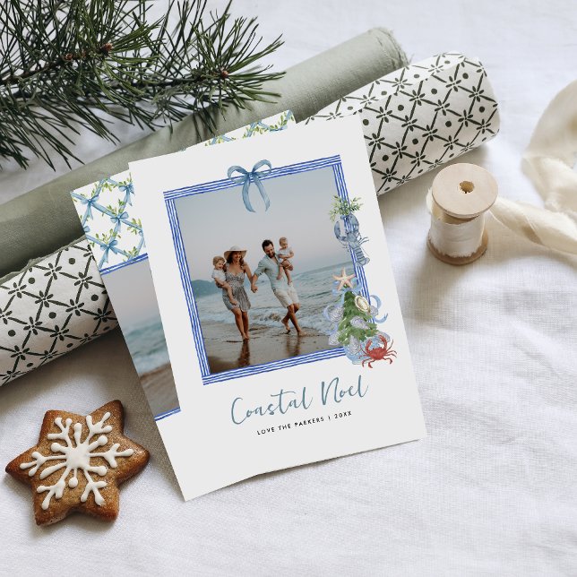 Cartes Pour Fêtes Annuelles Noel côtier | Élégante photo de Noël côtier (Créateur téléchargé)