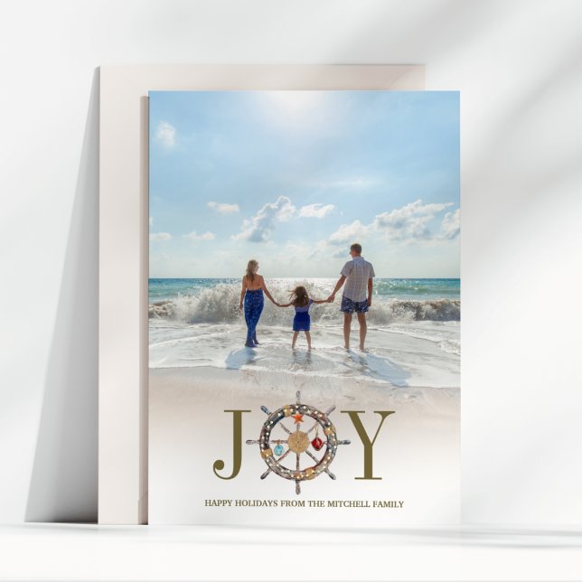 Cartes Pour Fêtes Annuelles Noël côtier | Nautical Holiday Joy Photo (Créateur téléchargé)