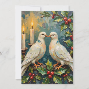 Cartes Pour Fêtes Annuelles Noël Couronne de houx et colombes blanches vintage