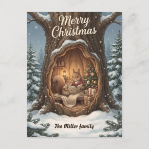 Cartes Pour Fêtes Annuelles Noël Cozy Squirrels Arbre Creux Bois