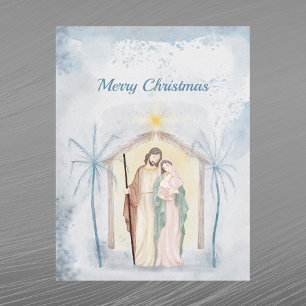 Cartes Pour Fêtes Annuelles Noël Crèche Palmiers Aquarelle