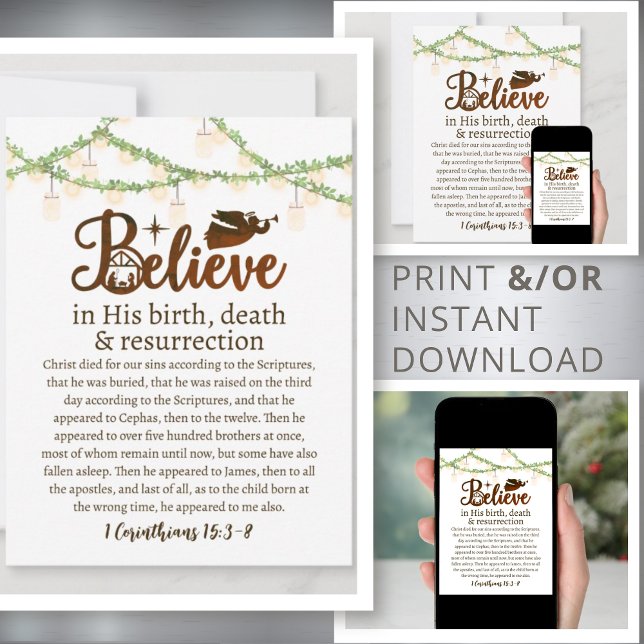 Cartes Pour Fêtes Annuelles Noël Croire Jésus Nativité Script rustique (Créateur téléchargé)