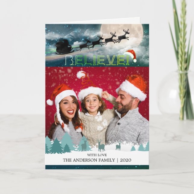 Cartes Pour Fêtes Annuelles Noël CROYER Reindeer Sleigh Santa Hat Photo (Devant)