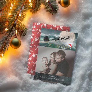 Cartes Pour Fêtes Annuelles Noël CROYER Reindeer Sleigh Santa Hat Photo