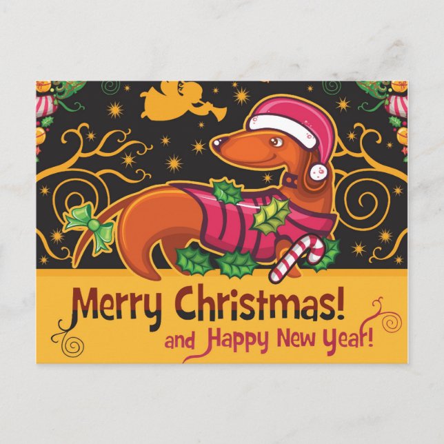 Cartes Pour Fêtes Annuelles Noël Dachshund (Devant)
