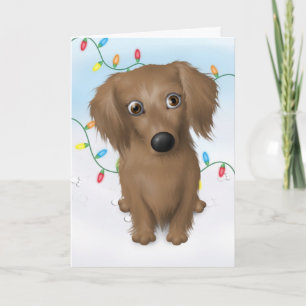 Cartes Pour Fêtes Annuelles Noël Dachshund (cheveux longs)