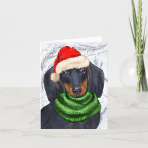 Cartes Pour Fêtes Annuelles Noël Dachshund et Pins botaniques