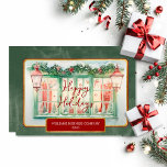 Cartes Pour Fêtes Annuelles Noël d'affaires Holly | Berries Joyeuses Fêtes<br><div class="desc">Un soupçon de nostalgie se dégage dans ce look vieillot, des couleurs d'eau froide et des baies agencements floraux habillant un design de fenêtre de fêtes à la lanterne concise. Le message de bienvenue "Happy Holidays" est fourni dans un texte de script festif de l'autre côté de la fenêtre, et...</div>