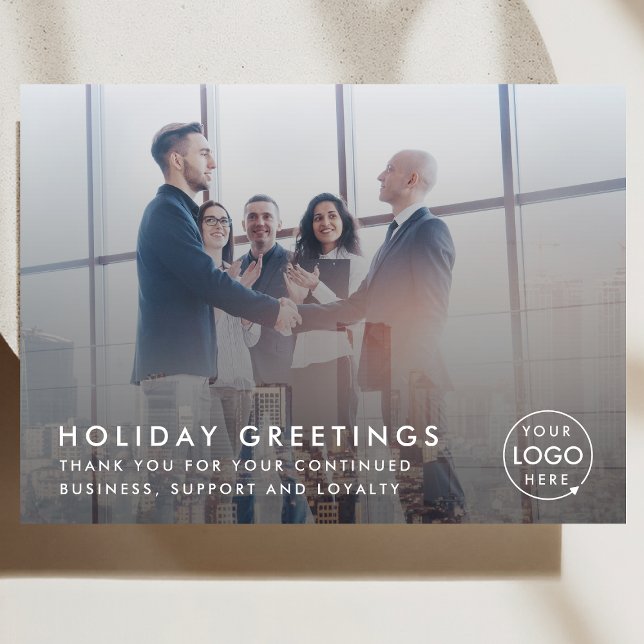 Cartes Pour Fêtes Annuelles Noël d'affaires | Logo photo d'entreprise moderne (Corporate team photo card with customizable logo and professional festive message)