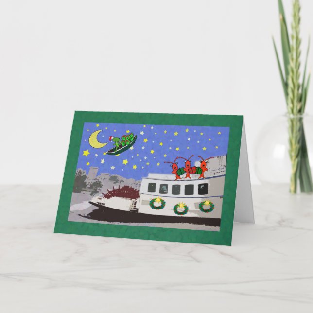 Cartes Pour Fêtes Annuelles Noël d'alligator d'écrevisses de bateau de la (Devant)